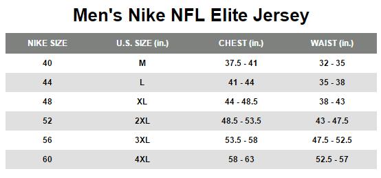 Nfl Limited Jersey Size Chart