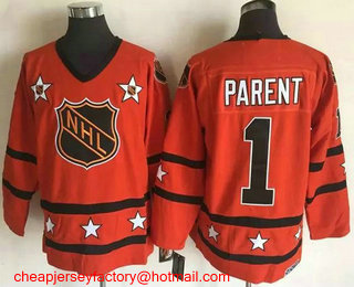 1972-81 NHL All-Star #1 Bernie Parent Orange CCM Throwback Stitched Vintage Hockey Jersey