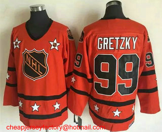 1972-81 NHL All-Star #99 Wayne Gretzky Orange CCM Throwback Stitched Vintage Hockey Jersey