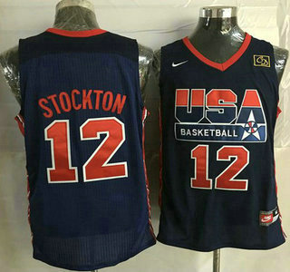 1992 Olympics Team USA #12 John Stockton Navy Blue Swingman Jersey