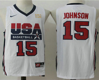 1992 Olympics Team USA #15 Magic Johnson White Swingman Jersey