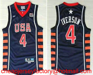 2004 Olympics Team USA #4 Allen Iverson Navy Blue Swingman Jersey