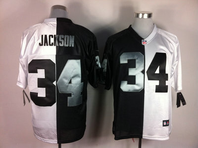 Nike Oakland Raiders 34 Bo Jackson Black and White Split Elite Jerseys