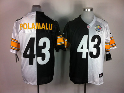 Nike Pittsburgh Steelers 43 Troy Polamalu Black and White Split Elite Jerseys