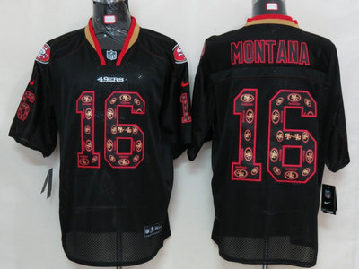 Nike San Francisco 49ers 16 Joe Montana Lights Out Black Elite Jerseys