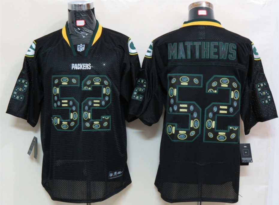 Nike Green Bay Packers 52 Clav Matthews Lights Out Black Elite Jerseys