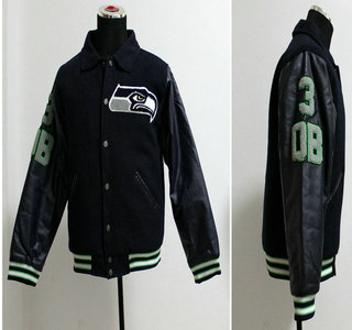 2013 New NFL Nike Seattle Seahawks #3 Russell Wilson Authentic Wool Throwback Throwback Jacket