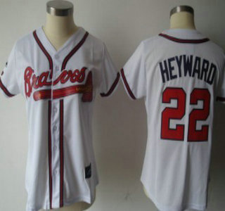Atlanta Braves #22 Heyward White With Red Womens Jersey