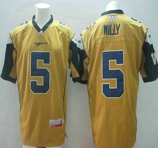 CFL Winnipeg Blue Bombers #5 Drew Willy Yellow Jersey