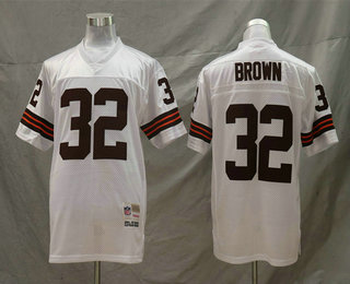 Cleveland Browns #32 Jim Brown Short-Sleeved Mitchell & Ness Retired Player Replica Jersey -White