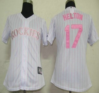 Colorado Rockies #17 Helton White With Pink Pinstripe Womens Jersey