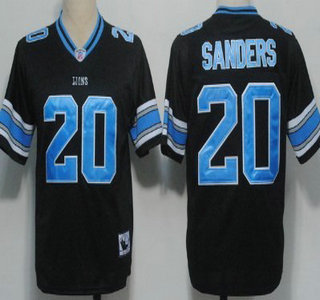 Detroit Lions #20 Barry Sanders Black With Light Blue Throwback Jersey