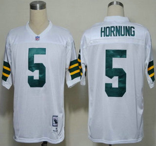 Green Bay Packers #5 Paul Hornung White Short-Sleeved Throwback Jersey