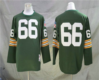 Green Bay Packers #66 Ray Nitschke Long-Sleeved Mitchell & Ness Retired Player Replica Jersey -Green