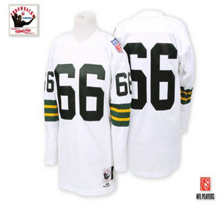 Green Bay Packers #66 Ray Nitschke White Long-Sleeved Throwback Jersey