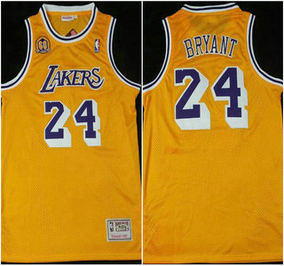 Los Angeles Lakers #24 Kobe Bryant With 60TH Patch Revolution 30 Swingman Yellow Throwback Jersey