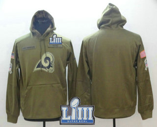 Los Angeles Rams Nike 2019 Super Bowl LIII Patch Salute to Service Sideline Therma Performance Pullover Hoodie Olive