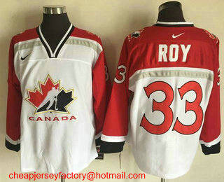 Men's 1998 Team Canada #33 Patrick Roy White Nike Olympic Throwback Stitched Hockey Jersey