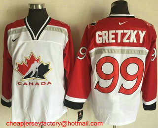Men's 1998 Team Canada #99 Wayne Gretzky White Nike Olympic Throwback Stitched Hockey Jersey