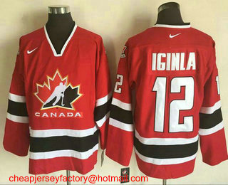 Men's 2002 Team Canada #12 Jarome Iginla Red Nike Olympic Throwback Stitched Hockey Jersey