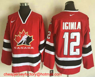 Men's 2002 Team Canada #12 Jarome Iginla Red Nike Olympic Throwback Stitched Hockey Jersey