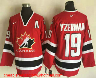 Men's 2002 Team Canada #19 Steve Yzerman Red Nike Olympic Throwback Stitched Hockey Jersey