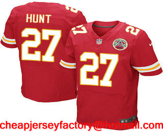 Men's 2017 NFL Draft Kansas City Chiefs #27 Kareem Hunt Red Team Color Stitched NFL Nike Elite Jersey