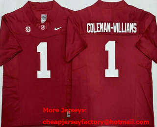 Men's Alabama Crimson Tide #1 Ryan Coleman-Williams Red 2026 FUSE College Football Jersey