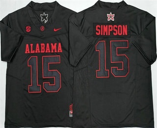 Men's Alabama Crimson Tide #15 Ty Simpson Limited Black Stranger Things Stuck In The Upside Down Football Jersey