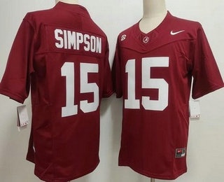 Men's Alabama Crimson Tide #15 Ty Simpson Limited Red FUSE College Football Jersey