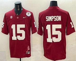 Men's Alabama Crimson Tide #15 Ty Simpson Limited Red FUSE College Football Jersey