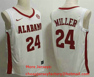 Men's Alabama Crimson Tide #24 Jamarion Miller White College Basketball Jersey