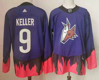 Men's Arizona Coyotes #9 Clayton Keller Purple 2021 Reverse Retro Stitched NHL Jersey