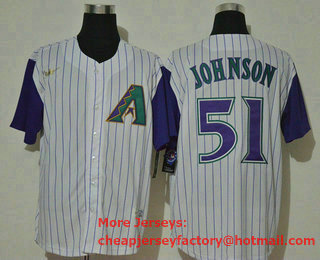 Men's Arizona Diamondbacks #51 Randy Johnson White Cooperstown Collection Throwback  Stitched Nike MLB Jersey