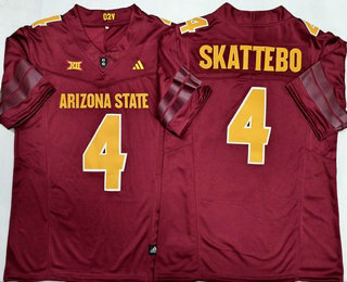 Men's Arizona State Sun Devils #4 Cameron Skattebo Limited Red Gold College Football Jersey