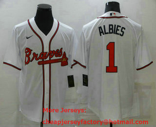 Men's Atlanta Braves #1 Ozzie Albies White Stitched MLB Cool Base Nike Jersey