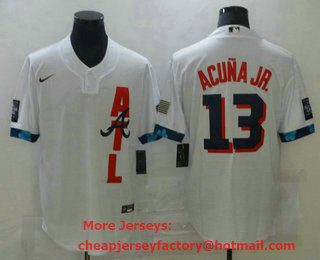 Men's Atlanta Braves #13 Ronald Acuna Jr Blank White 2021 MLB All Star Stitched Cool Base Nike Jersey
