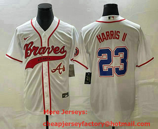 Men's Atlanta Braves #23 Michael Harris II White Cool Base With Patch Stitched Baseball Jersey 01