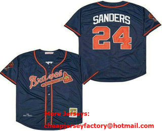 Men's Atlanta Braves #24 Deion Sanders Navy Throwback Jersey 11