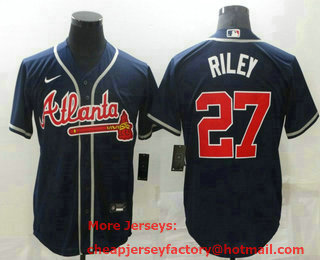 Men's Atlanta Braves #27 Austin Riley Navy Blue Stitched MLB Cool Base Nike Jersey