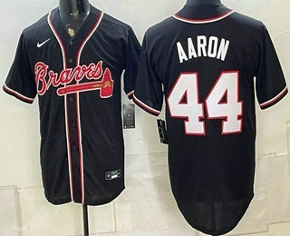 Men's Atlanta Braves #44 Hank Aaron 2026 Fashion Black Stitched Jersey