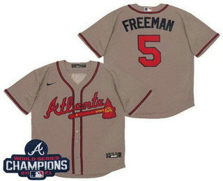 Men's Atlanta Braves #5 Freddie Freeman Gray 2021 World Series Champions Cool Base Jersey