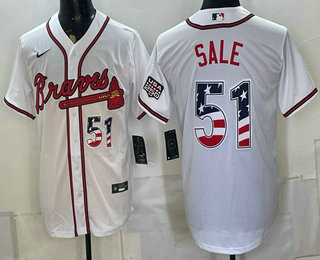 Men's Atlanta Braves #51 Chris Sale White USA 250 Fourth of July Home Stadium Stitched Jersey