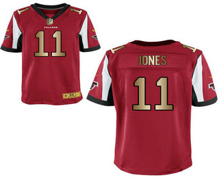 Men's Atlanta Falcons #11 Julio Jones Red With Gold Stitched NFL Nike Elite Jersey