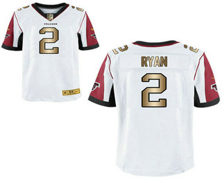 Men's Atlanta Falcons #2 Matt Ryan White With Gold Stitched NFL Nike Elite Jersey