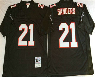 Men's Atlanta Falcons #21 Deion Sanders Black Mitchell & Ness Throwback Vintage Football Jersey