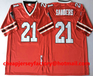 Men's Atlanta Falcons #21 Deion Sanders Red Mitchell & Ness Throwback  Football Jersey