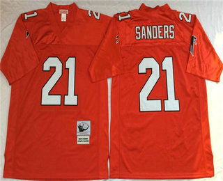 Men's Atlanta Falcons #21 Deion Sanders Red Mitchell & Ness Throwback Vintage Football Jersey