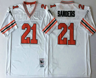 Men's Atlanta Falcons #21 Deion Sanders White With Black Name Mitchell & Ness Throwback Vintage Football Jersey