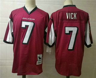 Men's Atlanta Falcons #7 Michael Vick Red Mitchell & Ness Throwback Vintage Football Jersey